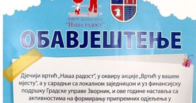 Дјечији вртић „Наша радост“ Зворник – позив за упис дјеце 2021. годишта пред полазак у школу